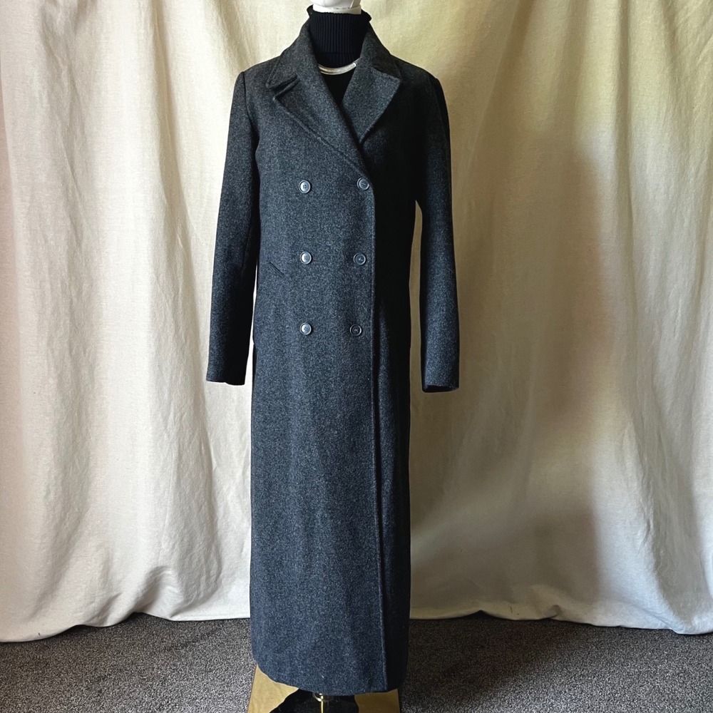 Y2K Express Charcoal Gray Wool Blend Double Breasted Maxi Coat Long Overcoat 7/8